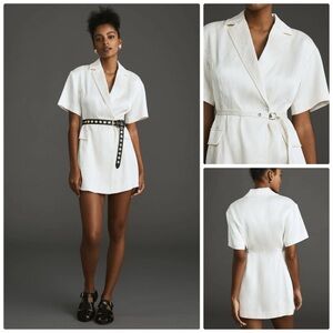 |anthro| 4SI3NNA Lorenzo short sleeve belted blazer mini dress in ivory- L NWT